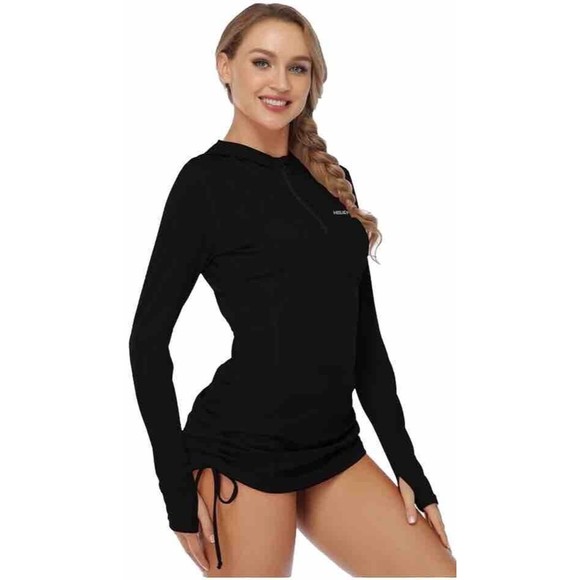 HISKYWIN Women's Long Sleeve UV Sun Protection Rash Guard Swimsuit Top Black S - Picture 2 of 8
